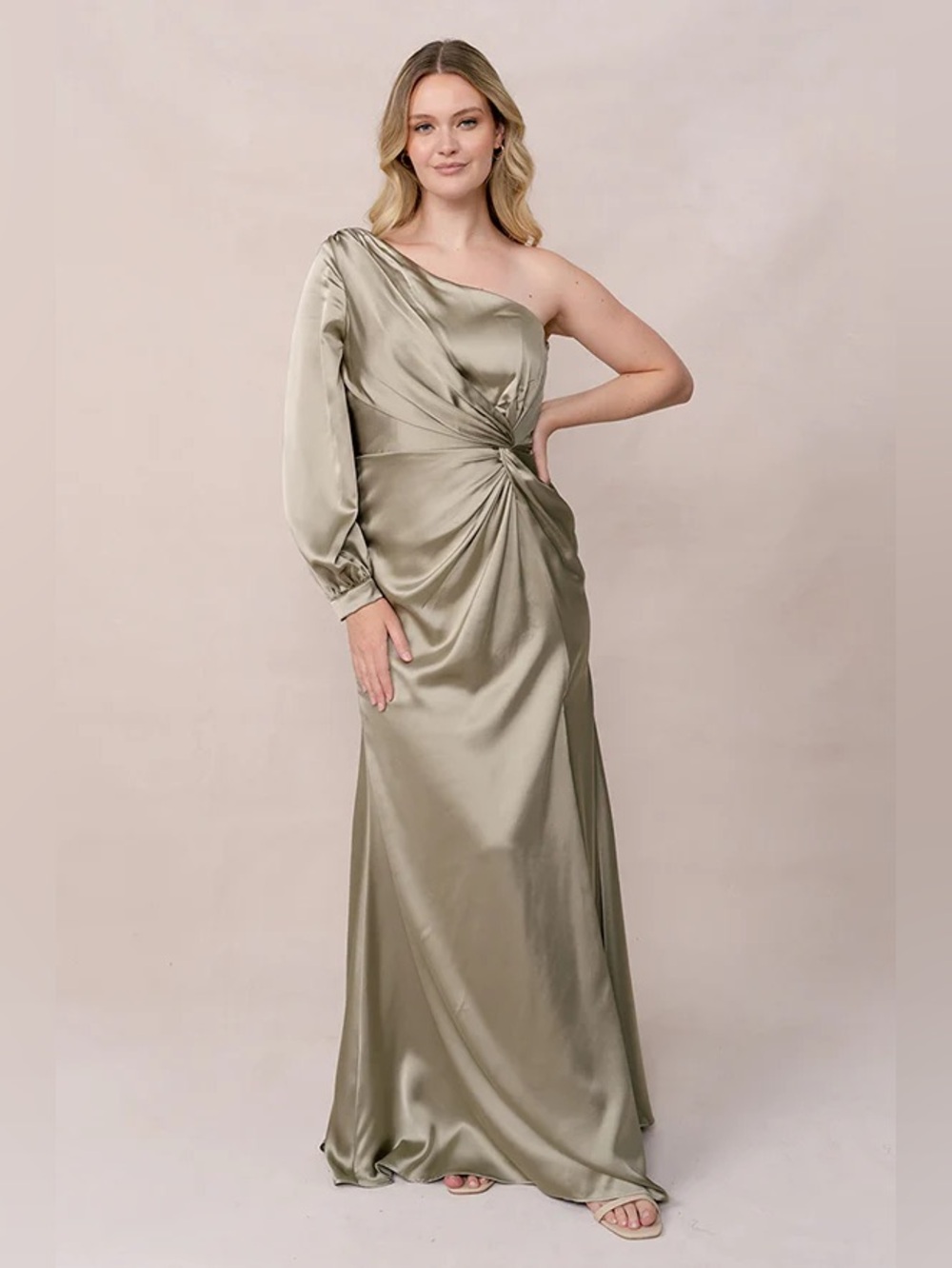Revelry Aurora Satin Dress - Silver Sage - Size 6